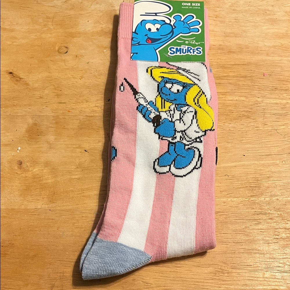 Smurfs Pink and White Striped Casual Socks